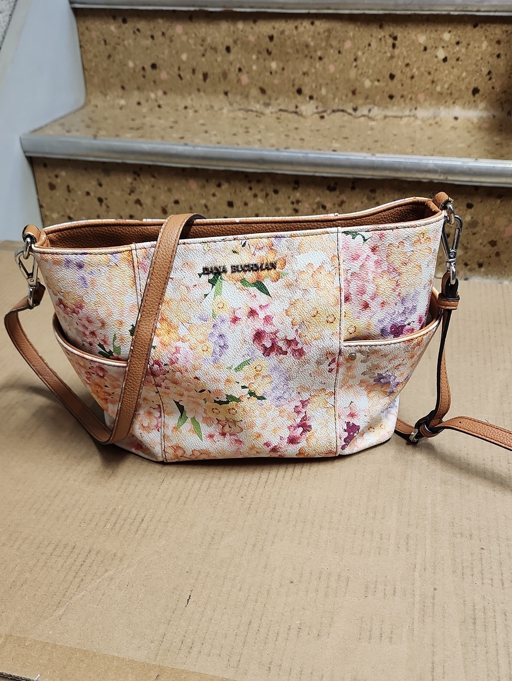 Dana Buchman Pastel Floral Crossbody Purse with Tan Strap